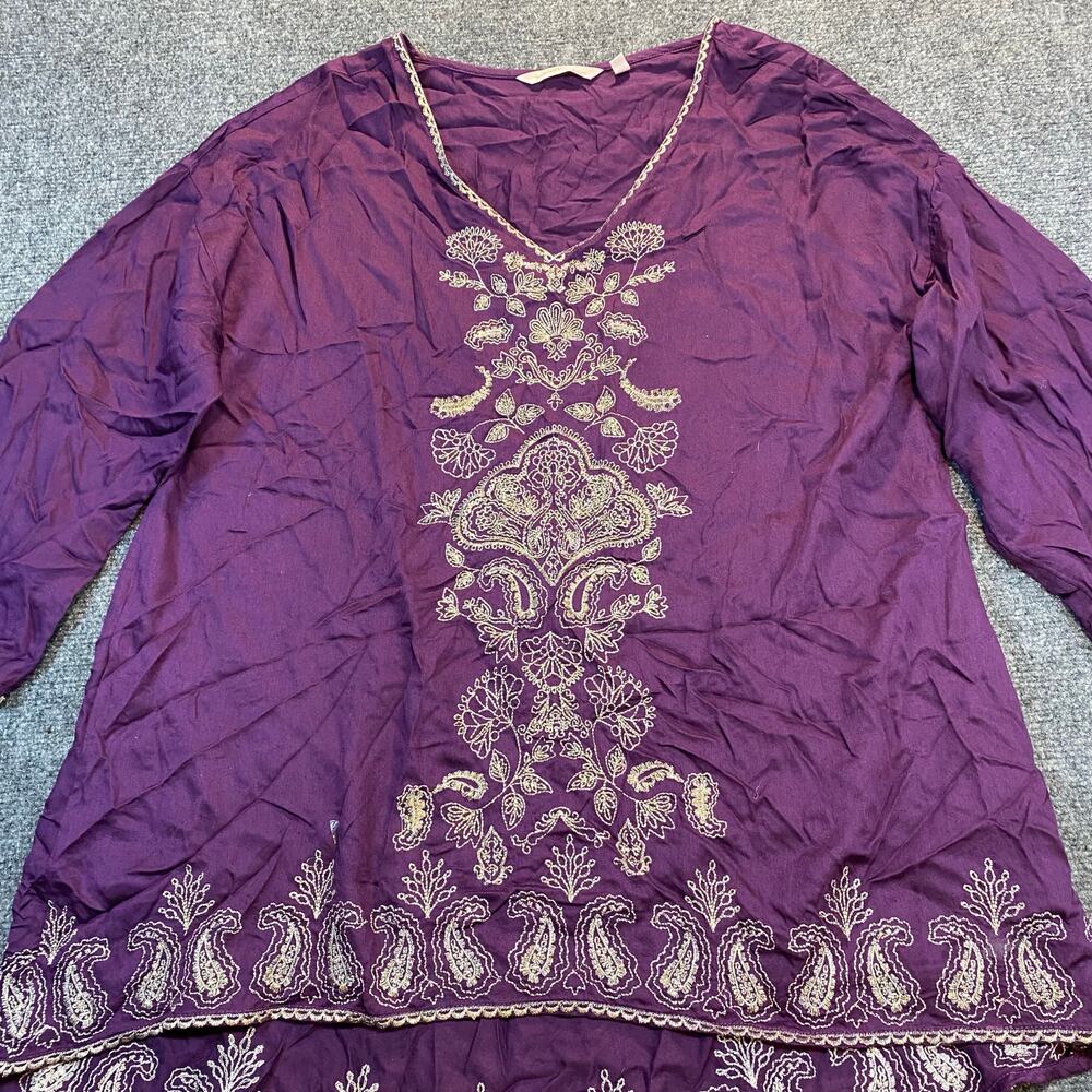 Soft Surroundings Idaira Women Medium Purple Flowy Tunic Embroidered Top Blouse - Picture 2 of 9